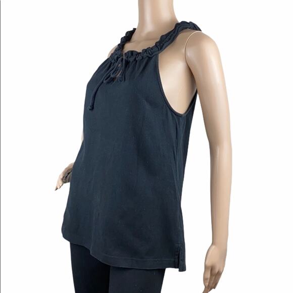 MICHAEL Michael Kors Black Pique Sleeveless Ruffle Tie Neck Split Hem Tank Top M - Picture 5 of 15